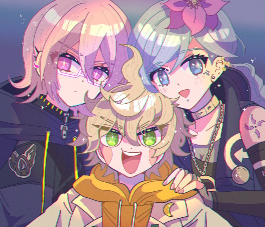 halara nightmare, desuhiko thunderbolt, and fubuki clockford (master detective archives: rain code) drawn by yoka