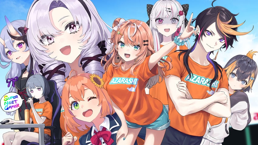 hyakumantenbara salome, petra gurin, honma himawari, rindou mikoto, shu yamino, and 3 more (nijisanji and 1 more) drawn by g9_(jiiku)