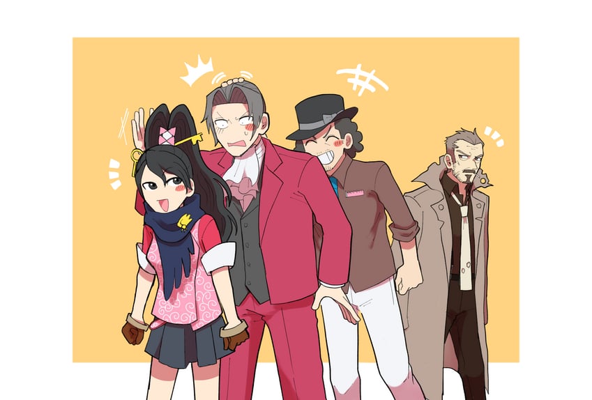 miles edgeworth, kay faraday, eddie fender, and tyrell badd (ace attorney and 2 more) drawn by kuriaasahiga
