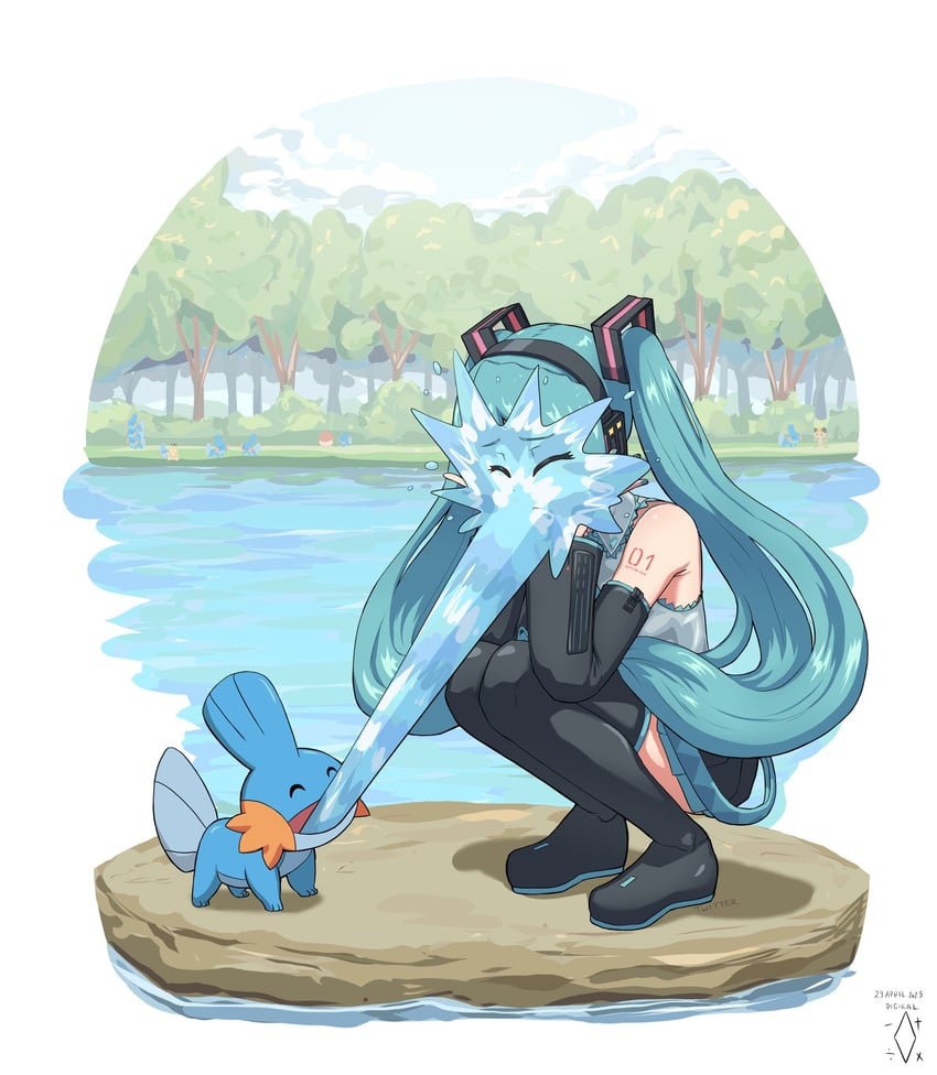hatsune miku and mudkip (pokemon and 1 more) drawn by digiral