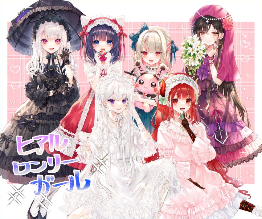 makaino ririmu, higuchi kaede, sukoya kana, shirayuki tomoe, dola, and 1 more (nijisanji) drawn by aoi_sana