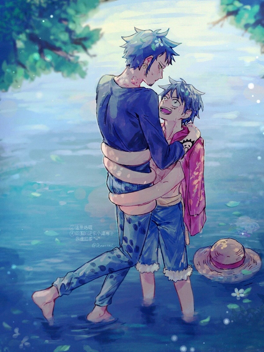 monkey d. luffy and trafalgar law (one piece) drawn by demorzel
