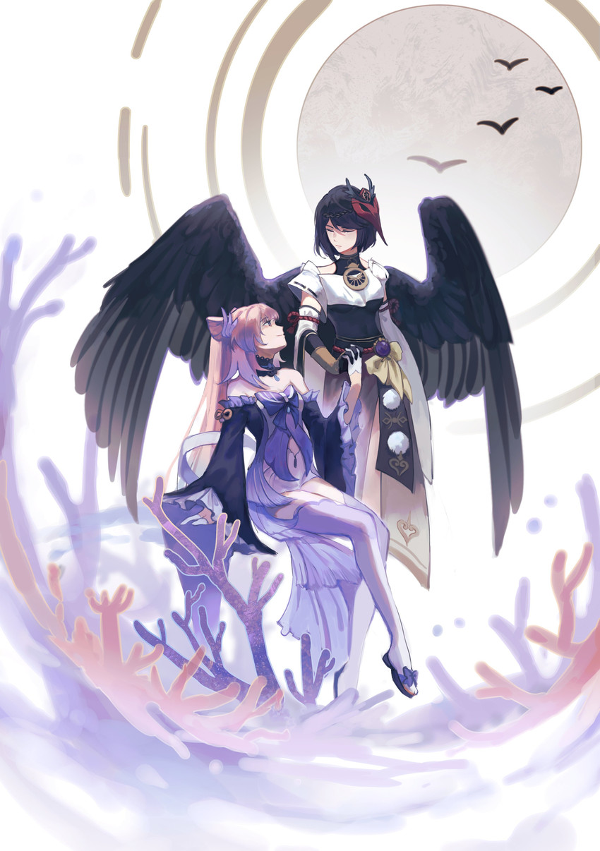 sangonomiya kokomi and kujou sara (genshin impact) drawn by astruma2