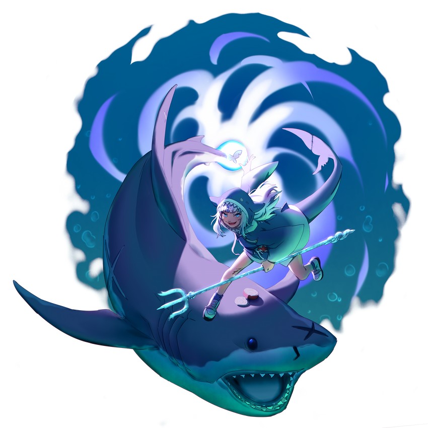 gawr gura and bloop (hololive and 1 more) drawn by saivur