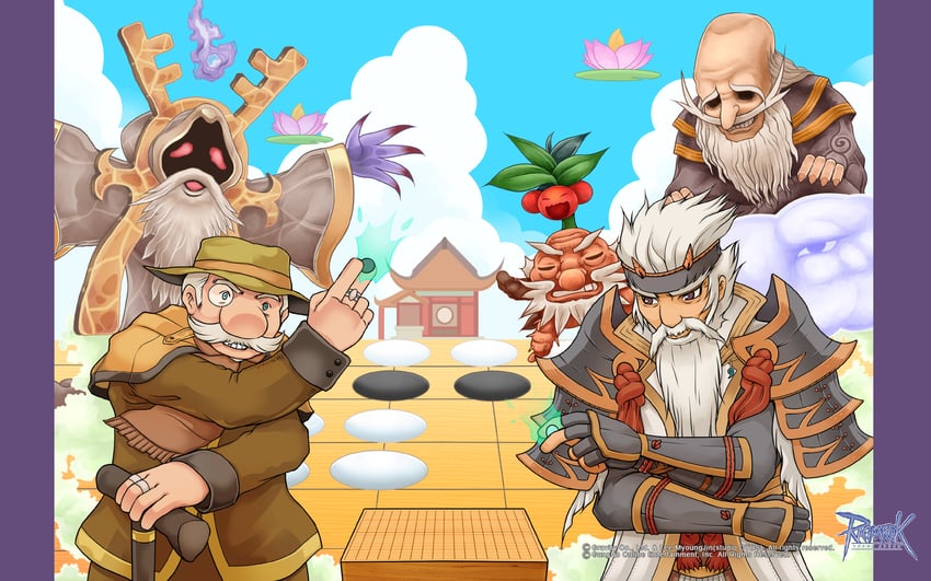 hermit plant, taoist hermit, elder, and nununu (ragnarok online) drawn by amakoma_touka