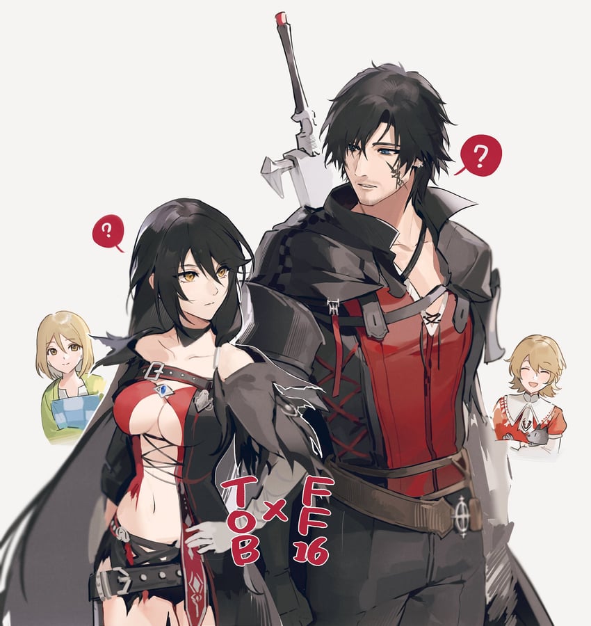 clive rosfield, velvet crowe, joshua rosfield, torgal, and laphicet crowe (final fantasy and 3 more) drawn by arashiko_falcom
