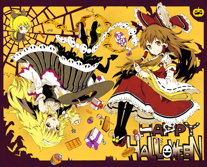 hakurei reimu, kirisame marisa, and kurodani yamame (touhou) drawn by ichizen_(o_tori)