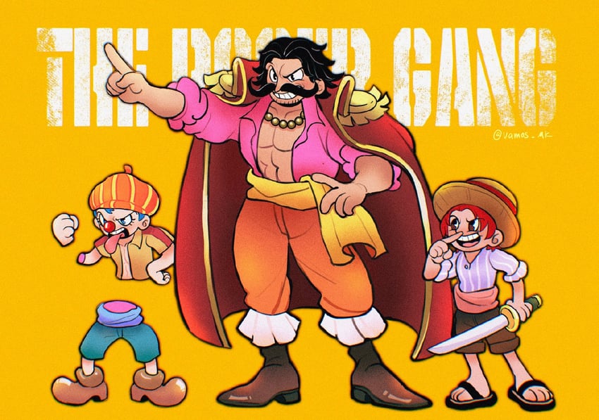 shanks, buggy the clown, and gol d. roger (one piece) drawn by vamos_mk