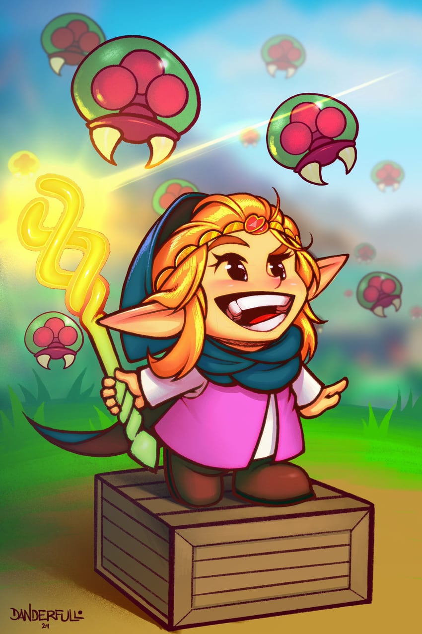 princess zelda, metroid, and metroid larva (the legend of zelda and 2 more) drawn by danderfull