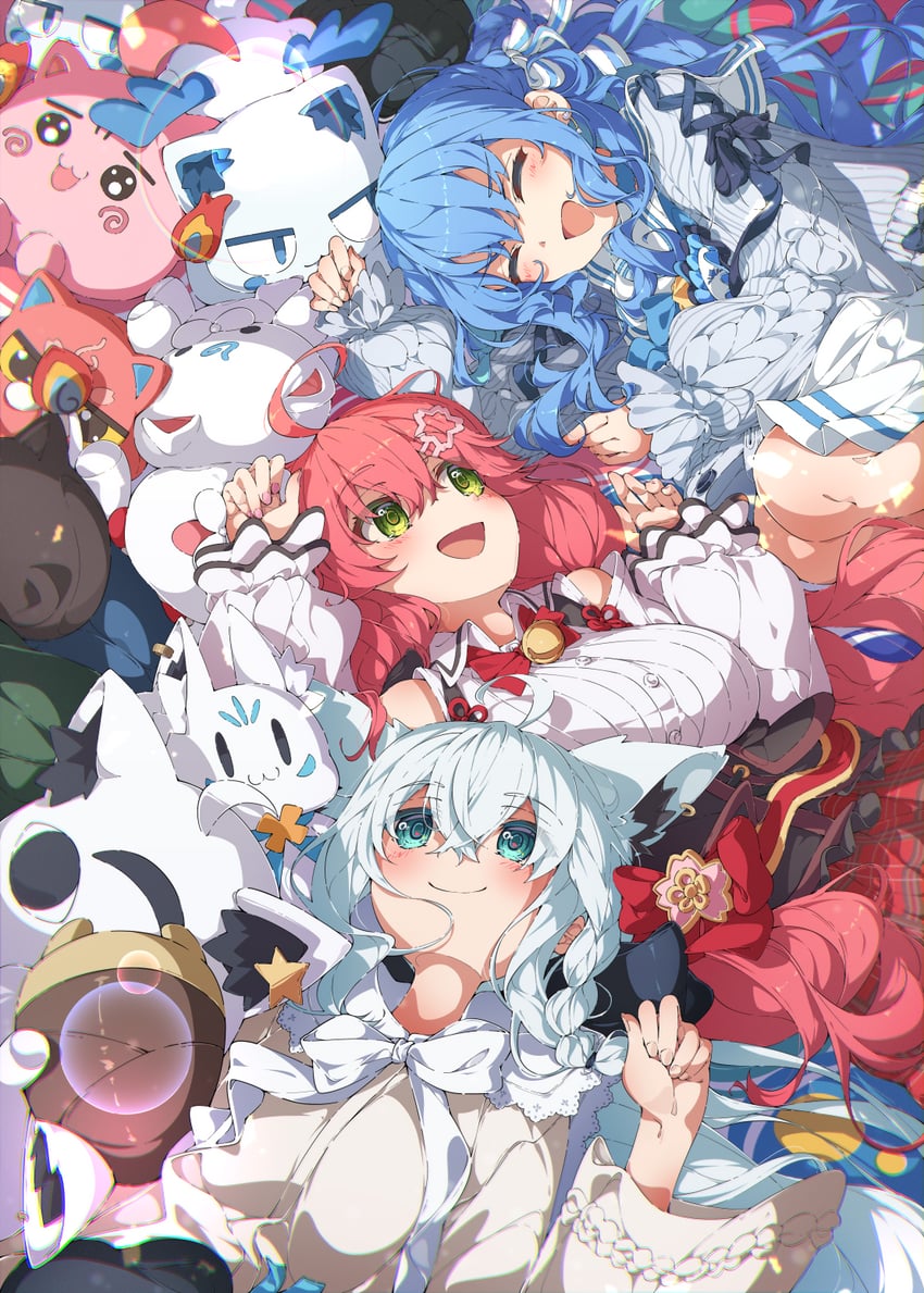 shirakami fubuki, hoshimachi suisei, sakura miko, 35p, sukonbu, and 4 more (hololive) drawn by ama_rei