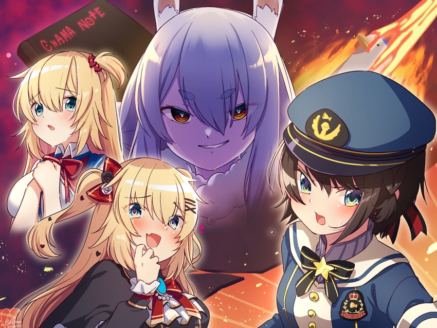 usada pekora, oozora subaru, don-chan, akai haato, and subaru duck (hololive and 1 more) drawn by magowasabi