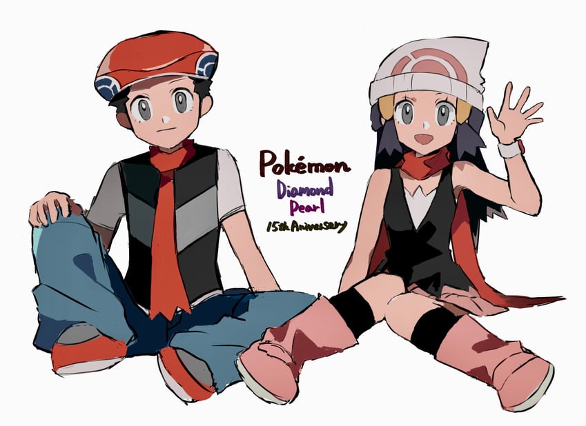 dawn and lucas (pokemon and 1 more) drawn by shichibee_(stm_mimi)