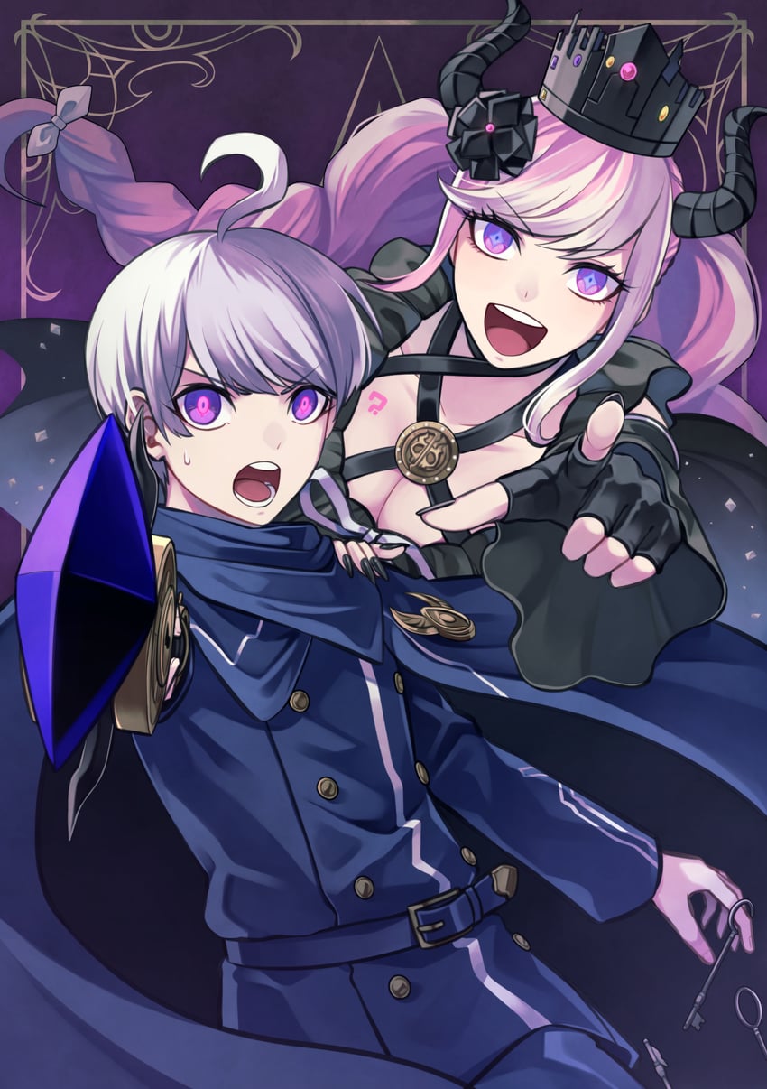 shinigami and yuma kokohead (master detective archives: rain code) drawn by hachimitsu_ookami