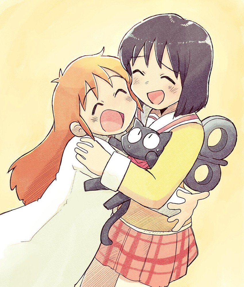 shinonome nano, professor shinonome, and sakamoto (nichijou) drawn by tsubobot