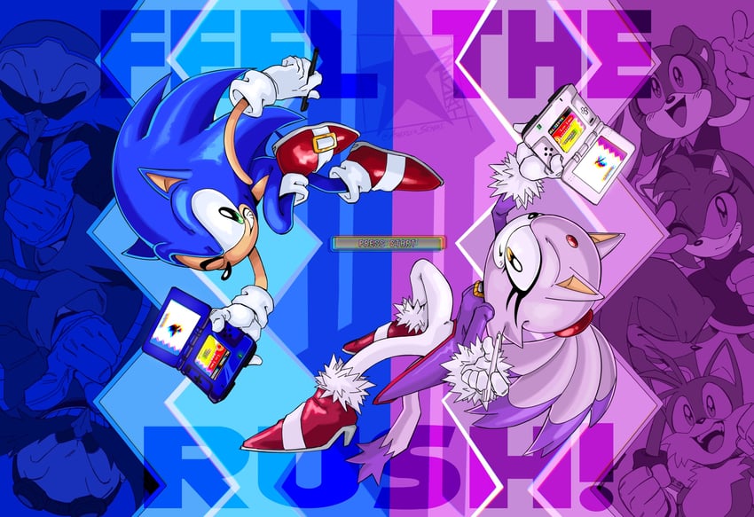 sonic the hedgehog, amy rose, blaze the cat, tails, cream the rabbit, and 2 more (sonic and 1 more) drawn by america_senpai