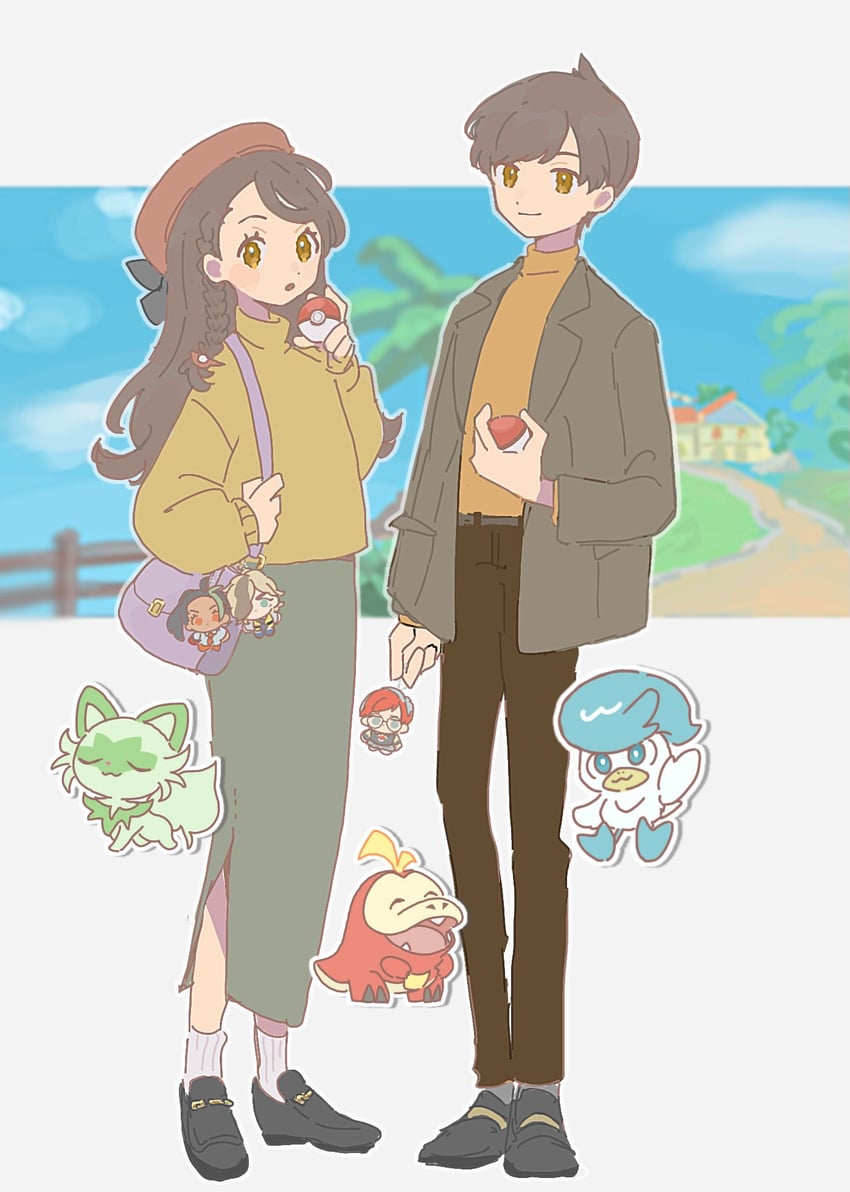 juliana, florian, sprigatito, nemona, penny, and 3 more (pokemon and 1 more) drawn by eneko_(olavcnkrpucl16a)