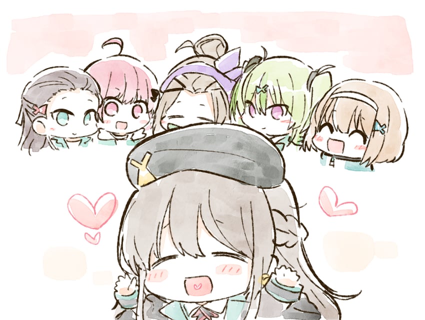 ooshima isuzu, ooshima ichiko, ooshima muua, ooshima yotsuha, ooshima niina, and 1 more (heaven burns red) drawn by opi