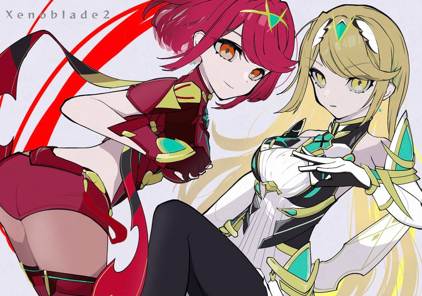 pyra and mythra (xenoblade chronicles and 2 more) drawn by haku_(yanhaku)