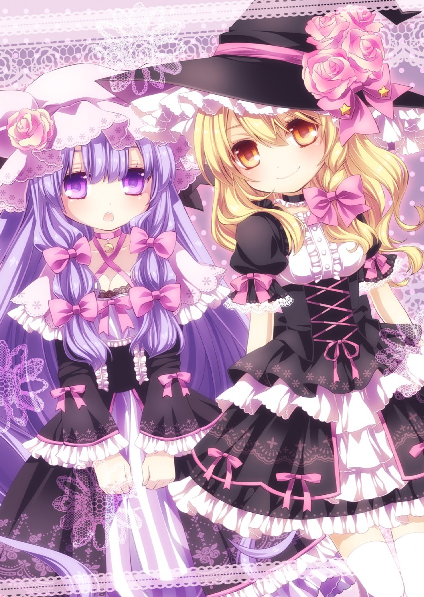 kirisame marisa and patchouli knowledge (touhou) drawn by moru