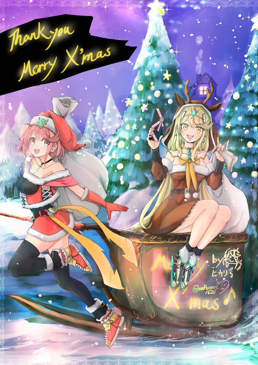 pyra and mythra (xenoblade chronicles and 1 more) drawn by sofusan1526