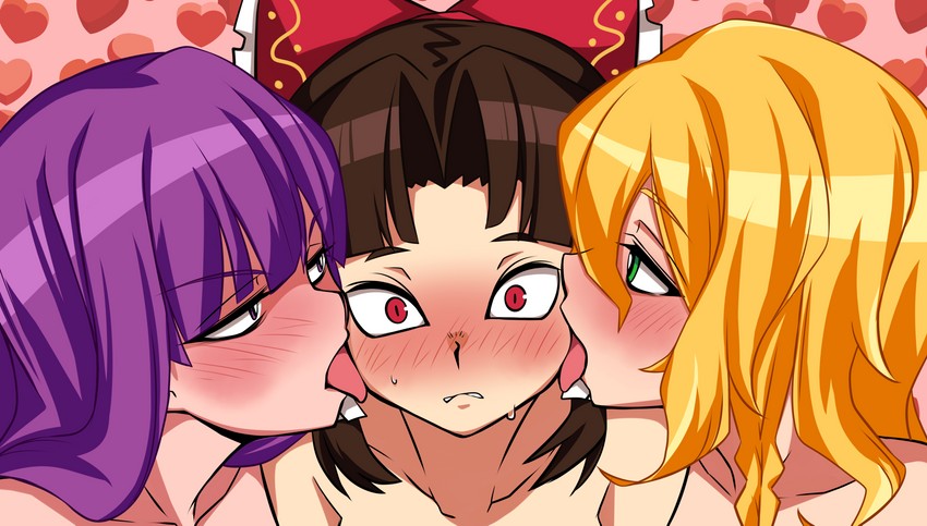 hakurei reimu, kirisame marisa, patchouli knowledge, benikurage, mars, and 1 more (touhou and 1 more) drawn by momendoufu