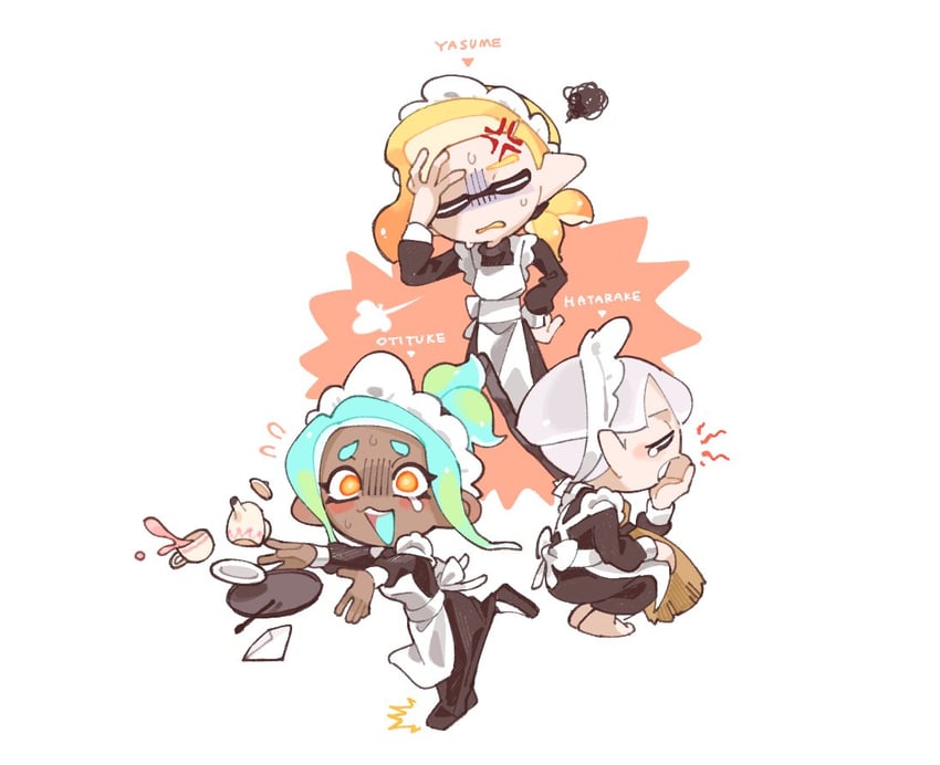 inkling player character, octoling player character, octoling girl, and inkling boy (splatoon) drawn by spl8ya