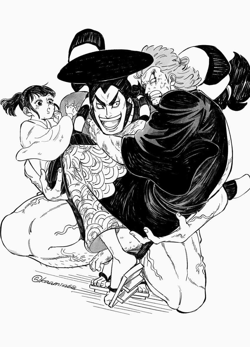 kikunojo, kouzuki oden, and kinemon (one piece) drawn by larugo0513