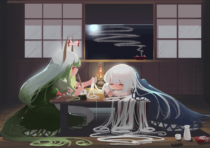 fujiwara no mokou, kamishirasawa keine, and ex-keine (touhou) drawn by sweet_reverie