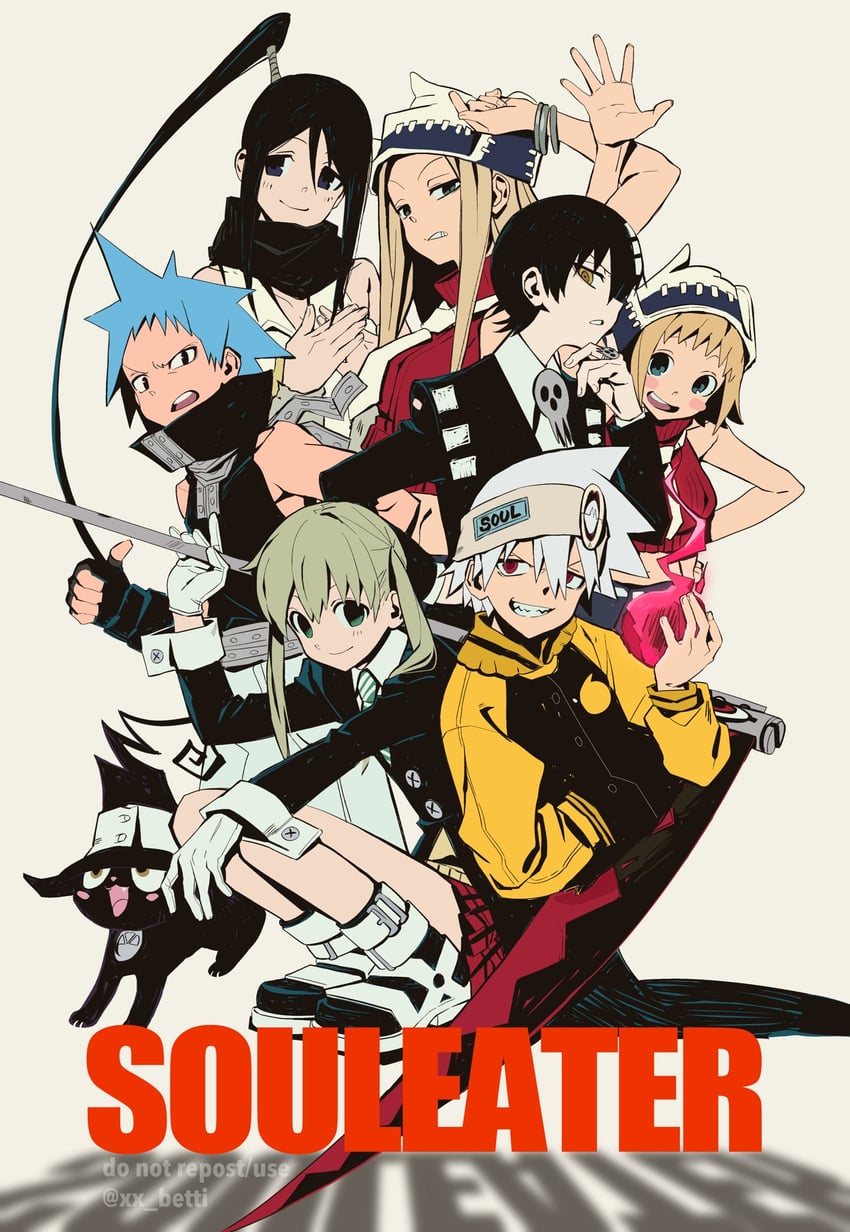 maka albarn, soul evans, death the kid, black star, nakatsukasa tsubaki, and 3 more (soul eater) drawn by betti_(xx_betti)