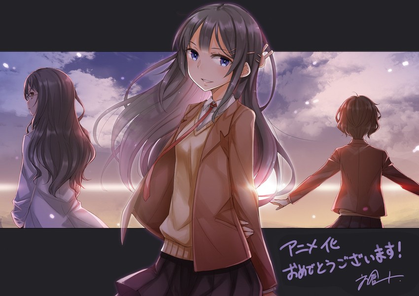 sakurajima mai, futaba rio, and koga tomoe (seishun buta yarou) drawn by ayakura_juu