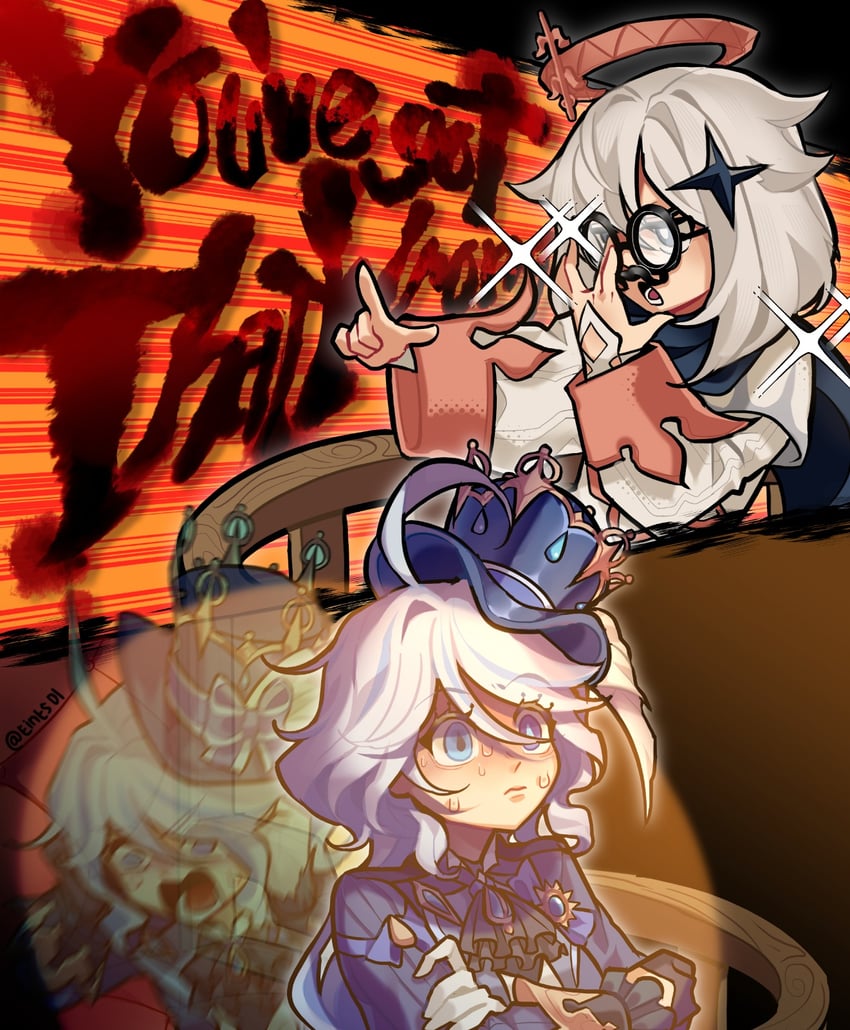furina and paimon (genshin impact and 1 more) drawn by eints01