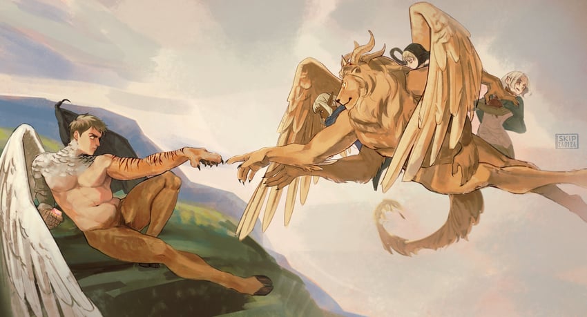 marcille donato, laios touden, mithrun, thistle, and winged lion (dungeon meshi and 1 more) drawn by ski.ip