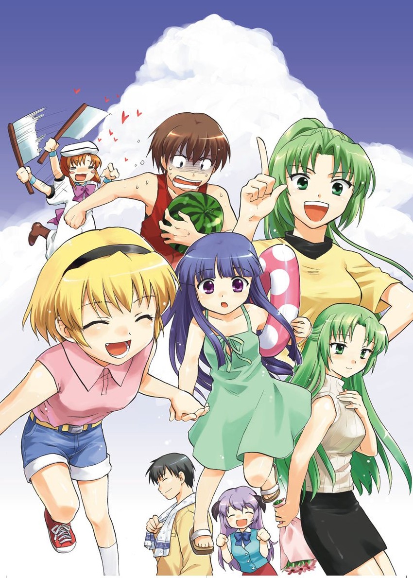 furude rika, ryuuguu rena, houjou satoko, sonozaki mion, hanyuu, and 3 more (higurashi no naku koro ni) drawn by misaki_juri