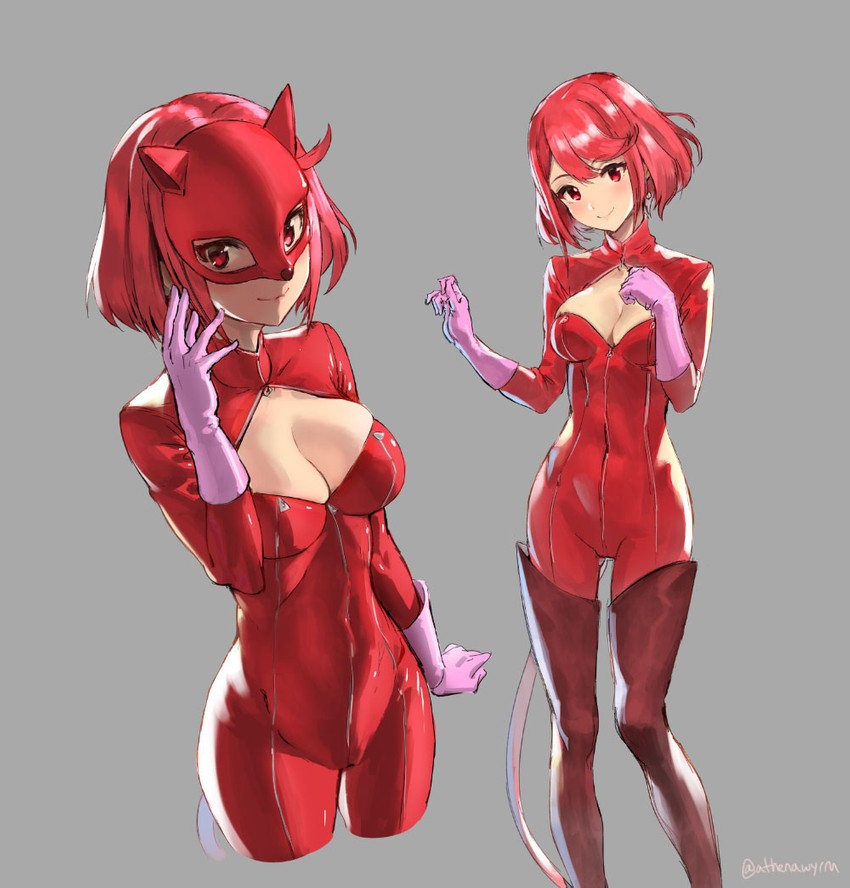 pyra and takamaki anne (persona and 3 more) drawn by athenawyrm