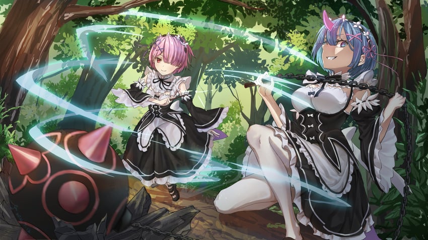 rem and ram (re:zero kara hajimeru isekai seikatsu) drawn by joker_(jjjokerrr233)