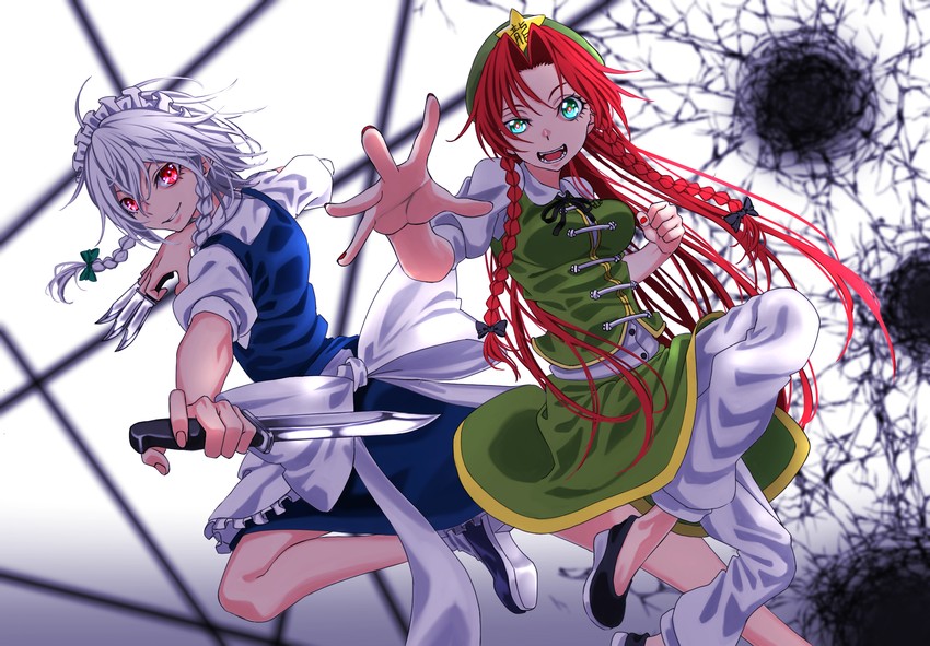 izayoi sakuya and hong meiling (touhou) drawn by konsome_(kosuke_inoue_92)