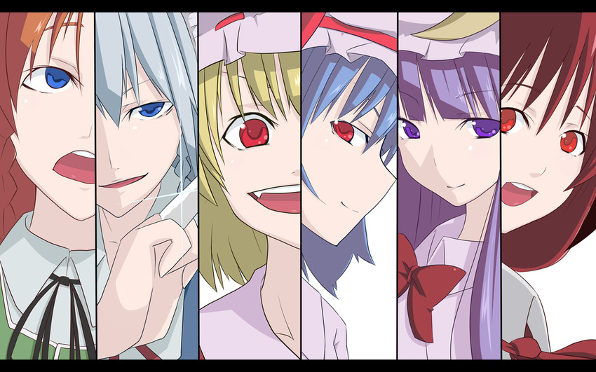 remilia scarlet, flandre scarlet, izayoi sakuya, patchouli knowledge, hong meiling, and 1 more (touhou and 1 more) drawn by muranisaki