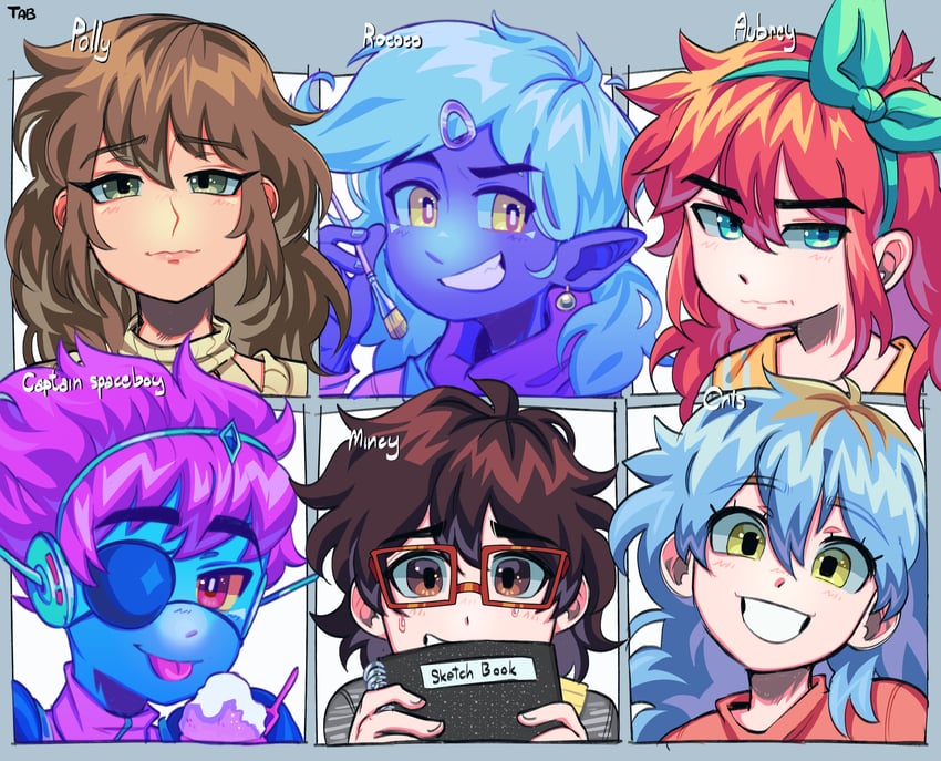aubrey, captain spaceboy, rococo, mincy, polly, and 1 more (omori) drawn by remi_(mozzaremi)