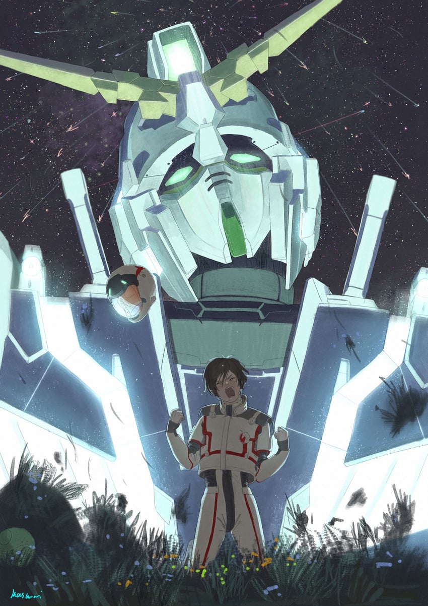 haro, unicorn gundam, and banagher links (gundam and 1 more) drawn by kusamie