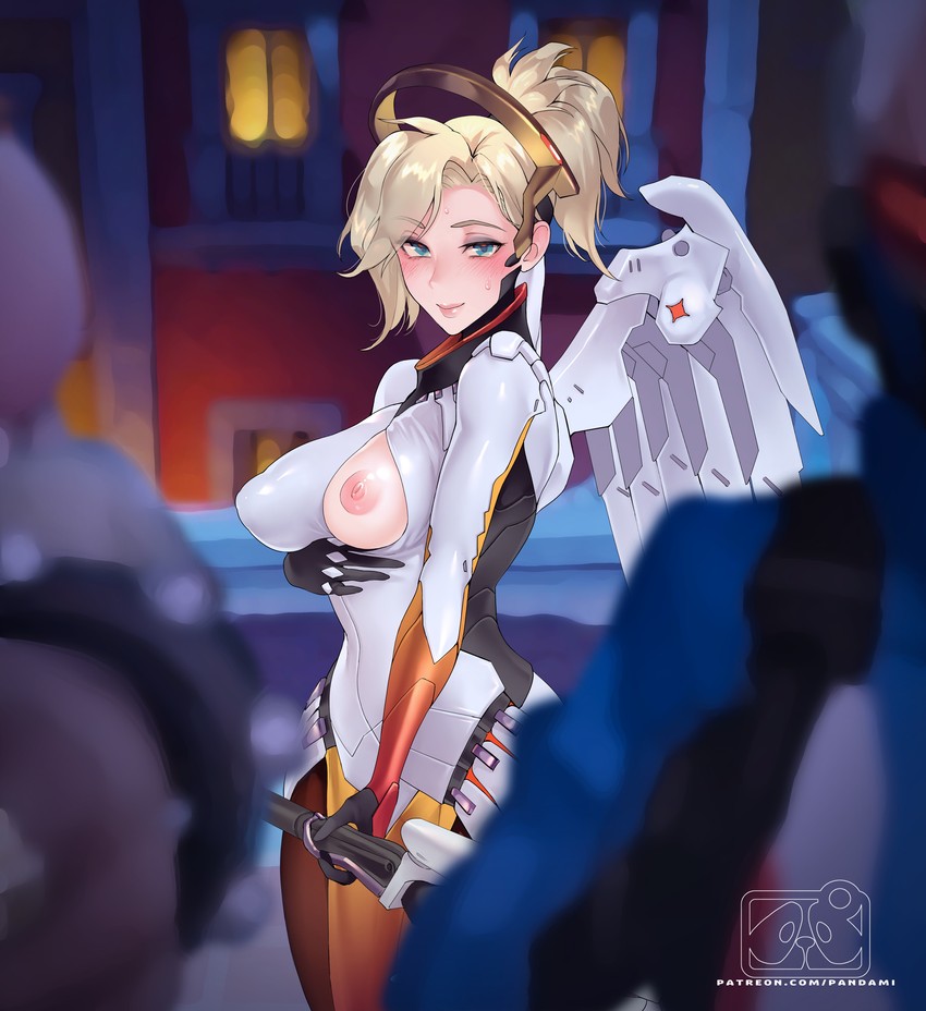 mercy, soldier: 76, and roadhog (overwatch and 1 more) drawn by pandami