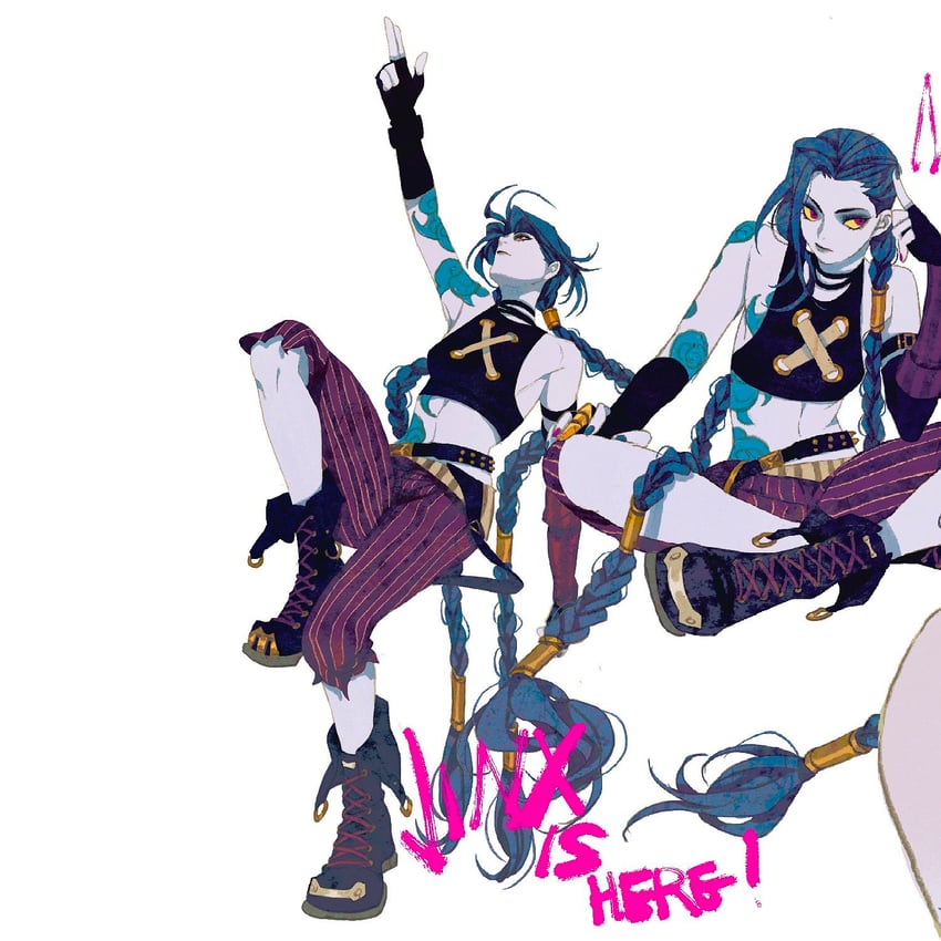jinx and arcane jinx (league of legends and 1 more) drawn by luoman19921