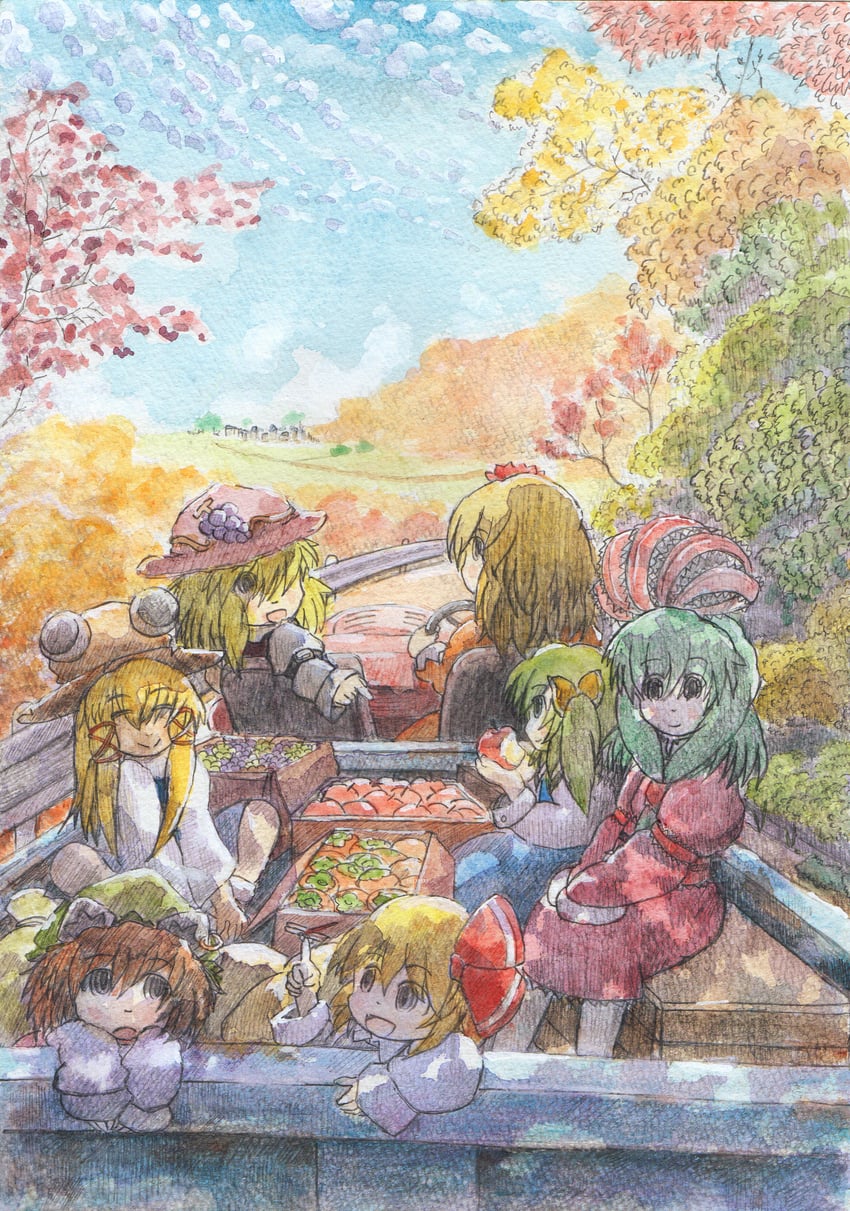 rumia, moriya suwako, chen, kagiyama hina, daiyousei, and 2 more (touhou) drawn by nanashi_no_yosei