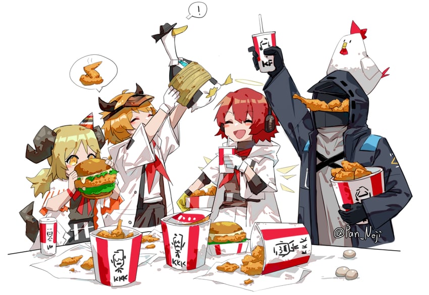 doctor, exusiai, ifrit, croissant, and duck lord (arknights and 1 more) drawn by nejikyuu