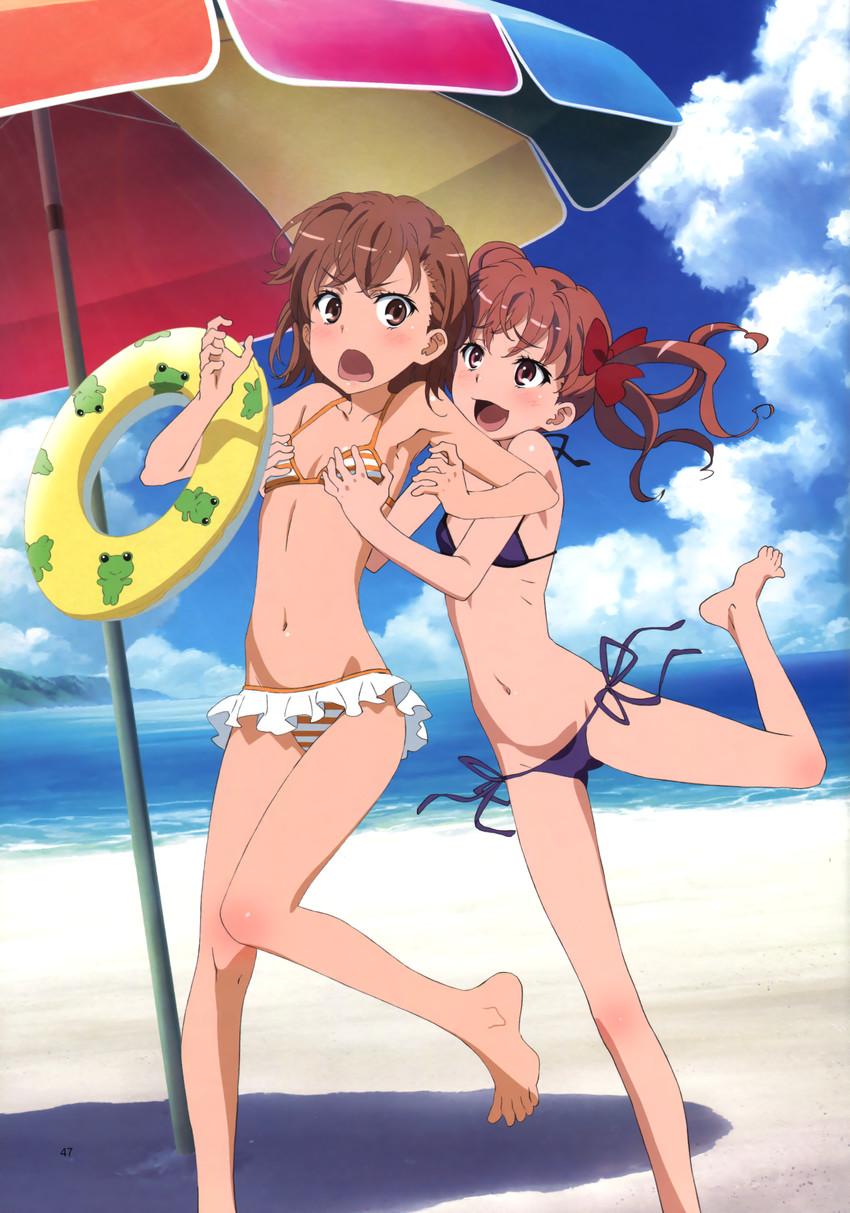 misaka mikoto and shirai kuroko (toaru majutsu no index and 1 more) drawn by shibata_chisa and tanaka_yuuichi