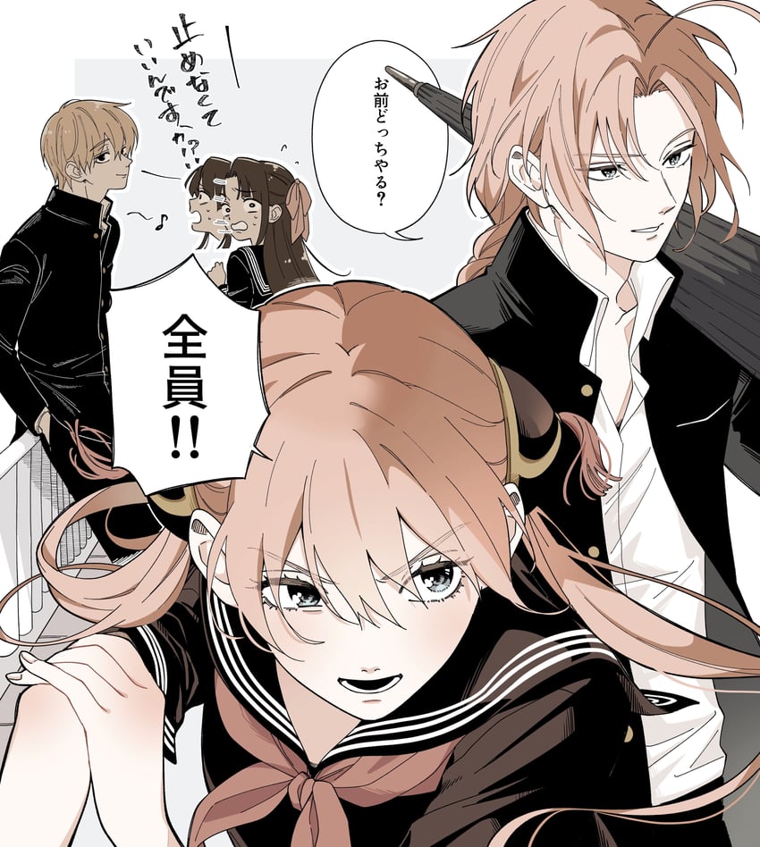 kagura, okita sougo, kamui, and tokugawa soyo (gintama) drawn by ossu_oraaka