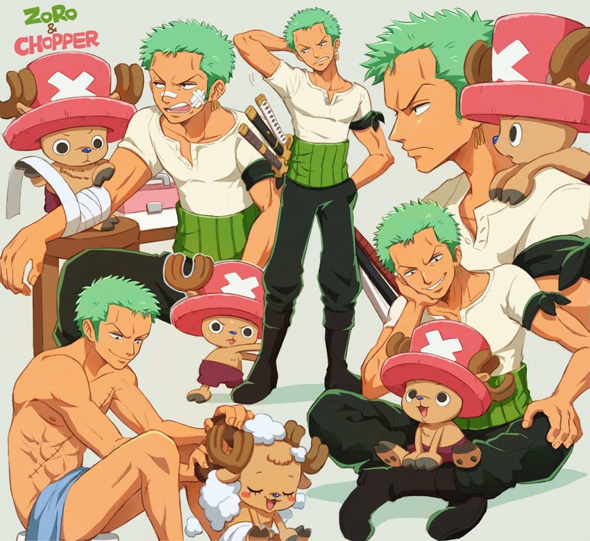 roronoa zoro and tony tony chopper (one piece) drawn by oekakiboya