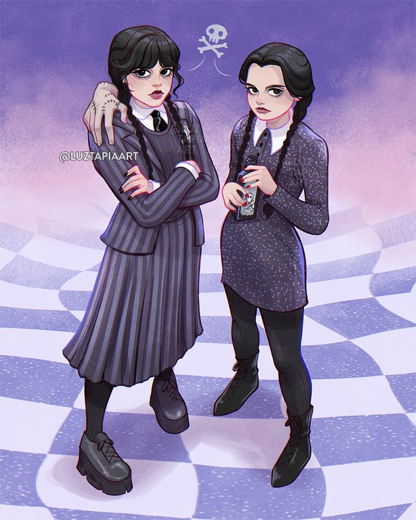 wednesday addams (addams family and 1 more) drawn by luztapiaart