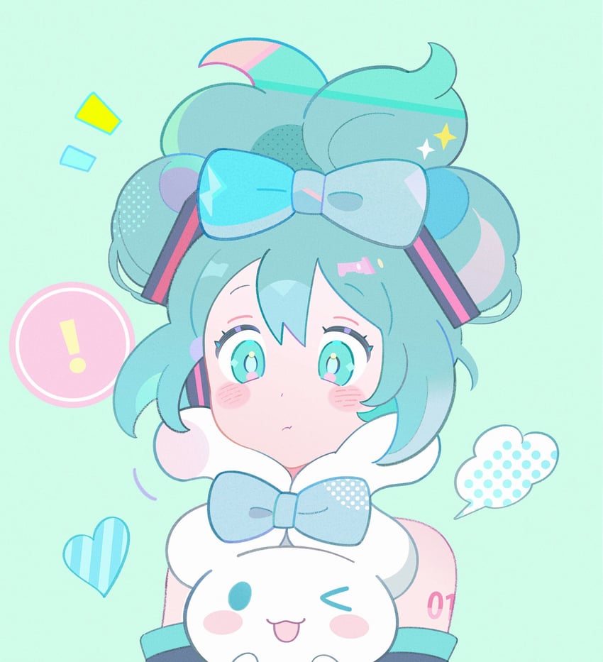 hatsune miku, cinnamoroll, and cinnamiku (vocaloid and 2 more) drawn by klarogiraffe