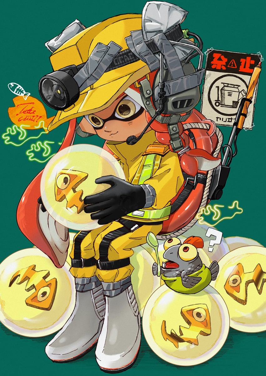 inkling player character, inkling girl, and smallfry (splatoon and 1 more) drawn by upsidedown510