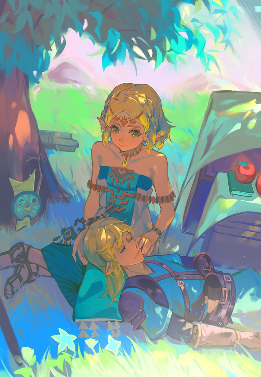 link, princess zelda, and korok (the legend of zelda and 1 more) drawn by xinghen_az